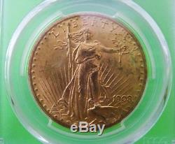1908 ST. GAUDENS $20 GOLD PCGS MS63 DOUBLE EAGLE'NO MOTTO' Brilliant Gold Coin