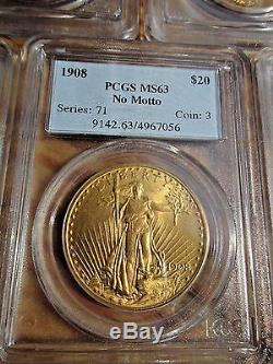 1908 St. Gaudens $20 Gold Coin Gsa Ngc Ms 63 Double Eagle No Motto Certified