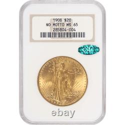 1908 St. Gaudens $20 Gold Double Eagle NGC MS 65 CAC No Motto