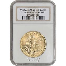 1908 US Gold $20 Saint-Gaudens Double Eagle No Motto NGC MS66 Wells Fargo Nevada