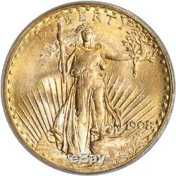 1908 US Gold $20 Saint-Gaudens Double Eagle No Motto PCGS MS65 Wells Fargo