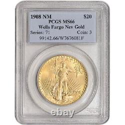 1908 US Gold $20 Saint-Gaudens Double Eagle No Motto PCGS MS66 Wells Fargo Nevad
