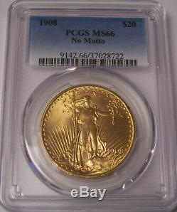 1908NM $20 St Gaudens PCGS MS66 GEM Philadelphia Gold Double Eagle