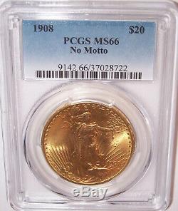 1908NM $20 St Gaudens PCGS MS66 GEM Philadelphia Gold Double Eagle