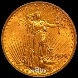 1909 $20 St. Gaudens Gold Coin Double Eagle PCGS MS62 OGH