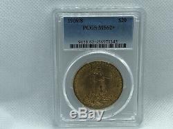 1909/8 $20 Gold Saint Gaudens Double Eagle coin PCGS MS62+
