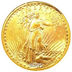 1909/8 Saint Gaudens Gold Double Eagle $20 Coin ANACS Uncirculated Detail UNC MS