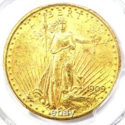 1909/8 Saint Gaudens Gold Double Eagle $20 Overdate Coin PCGS MS61 (BU UNC)