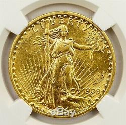 1909/8 St. Gaudens $20 Gold Piece NGC AU55 Certified Double Eagle -HCC