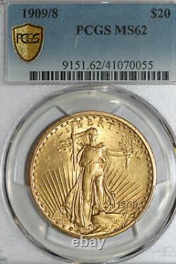 1909/8 US $20 Saint Gaudens Gold Double Eagle PCGS Graded MS62 (41070055)