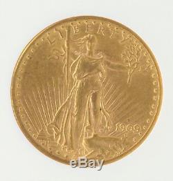 1909-D NGC AU53 $20 Saint Gaudens Double Eagle Denver Minted in Old Holder
