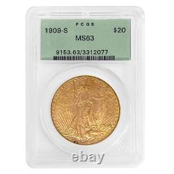 1909 S $20 Gold Saint Gaudens Double Eagle Coin PCGS MS 63 OGH