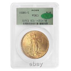 1909 S $20 Gold Saint Gaudens Double Eagle Coin PCGS MS 63 OGH CAC
