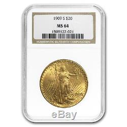 1909-S $20 Saint-Gaudens Gold Double Eagle MS-64 NGC