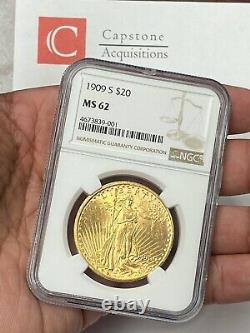 1909-S $20 Saint Gaudens Gold Double Eagle Pre-33 NGC MS62 Great Value Here