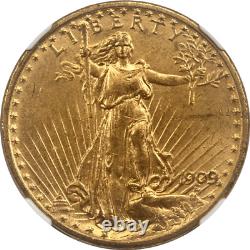 1909 St. Gaudens $20 Gold Double Eagle NGC MS 63 Nice Original Coin