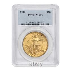 1910 $20 Gold Saint Gaudens Double Eagle PCGS MS63 Choice Graded Gold Coin