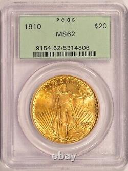 1910 $20 Saint Gaudens Gold Double Eagle PCGS MS62 Old Green Holder OGH