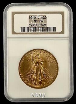 1910-D $20 Saint Gaudens Gold Double Eagle NGC MS64