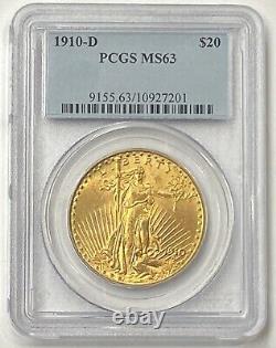 1910-D $20 Saint Gaudens Gold Double Eagle Pre-1933 PCGS MS63 Overlooked Rarity