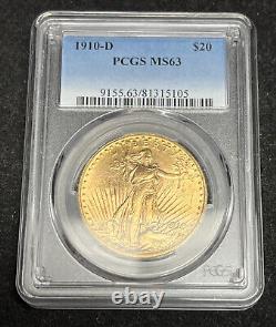 1910-D PCGS MS63 Saint-Gaudens $20 Gold Double Eagle FROSTY BRIGHT Mint State St