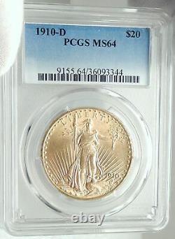1910 D UNITED STATES US Saint Gaudens Gold Double Eagle Coin PCGS MS 64 i75900