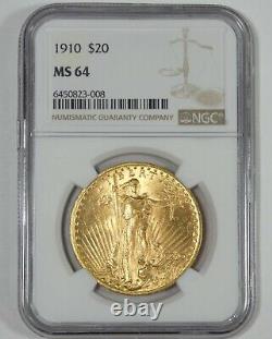 1910 GOLD Saint-Gaudens $20 Double Eagle CERTIFIED NGC MS 64