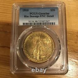 1910 Gold $20 Double Eagle St. Gaudens PCGS Genuine Run damage -UNC detail