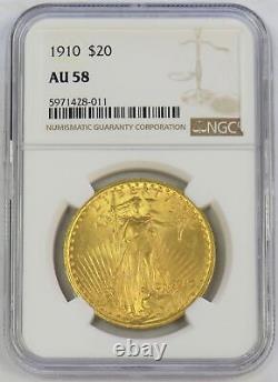 1910 Gold $20 Saint Gaudens Double Eagle Coin Ngc Au 58