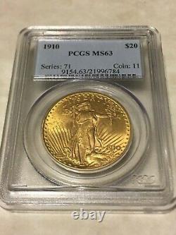 1910 MS63 PCGS Saint Gaudens Double Eagle $20 Gold Coin PQ great appeal OBL