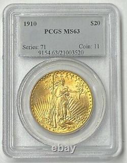 1910-P $20 Saint Gaudens Gold Double Eagle Pre-33 PCGS MS63 Fresh Old Holder
