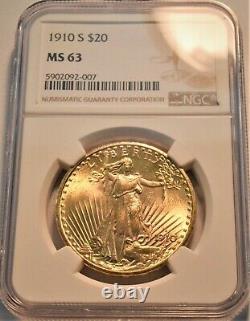 1910 S $20 NGC MS 63 Gold St. Gaudens Double Eagle Better PQ Twenty Dollar Saint