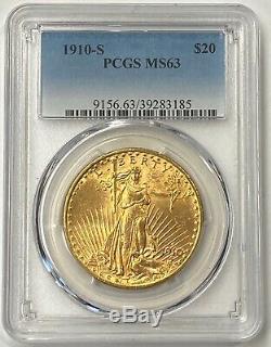 1910-S $20 Saint Gaudens Gold Double Eagle PCGS MS63 Choice Better Date PQ++