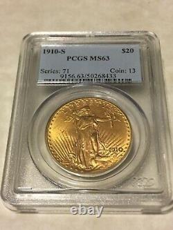 1910-S MS63 PCGS Saint Gaudens Double Eagle $20 Gold Coin PQ great appeal OBL