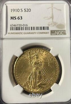 1910-S NGC MS63 $20 Saint Gaudens Gold Double Eagle