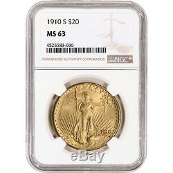 1910-S US Gold $20 Saint-Gaudens Double Eagle NGC MS63