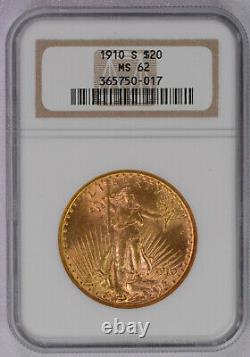 1910 S US Gold $20 Saint Gaudens Double Eagle NGC graded MS62 Free Shipping