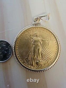 1910 St. Gaudens $20 Double Eagle Gold coin with 14k gold bezel