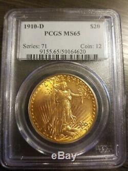 1910-d $20 St Gaudens Double Eagle Pcgs Ms65 Better Date Gem
