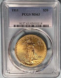 1911 $20 Gold Saint Gaudens Double Eagle Pcgs Ms63 Tough Date