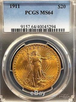 1911 $20 Saint Gaudens Double Eagle Gold Coin Certified PCGS MS64