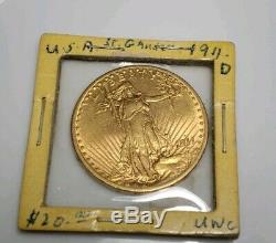1911 D $20 GOLD Double Eagle St Gaudens UNC CONDITION