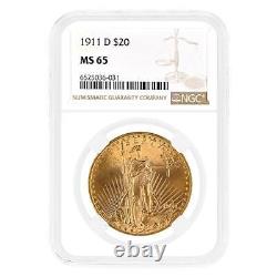 1911-D $20 Gold Saint Gaudens Double Eagle Coin NGC MS 65