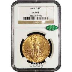 1911-D $20 Gold St. Gaudens Double Eagle NGC MS64 CAC
