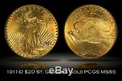 1911-D $20 Gold St. Gaudens Double Eagle PCGS MS65 Flashy Gem Example