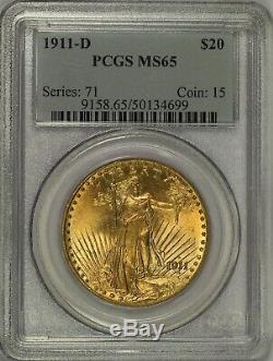 1911-D $20 Gold St. Gaudens Double Eagle PCGS MS65 Flashy Gem Example