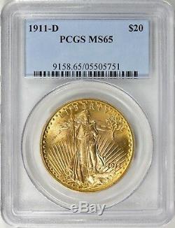 1911-D $20 LUSTROUS Saint-Gaudens Gold Double Eagle PCGS MS-65 FAB BEAUTY
