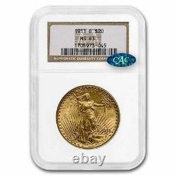 1911-D $20 Saint-Gaudens Gold Double Eagle MS-63 NGC CAC SKU#237907