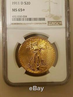 1911-D $20 Saint-Gaudens Gold Double Eagle MS-65+ NGC undergraded perfect toning