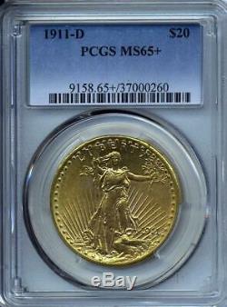 1911 D $20 Saint Gaudens Gold Double Eagle PCGS MS 65+ Plus grade